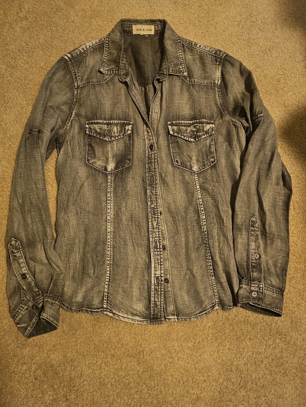 Denim Button-Up Shirt in Washed Gray